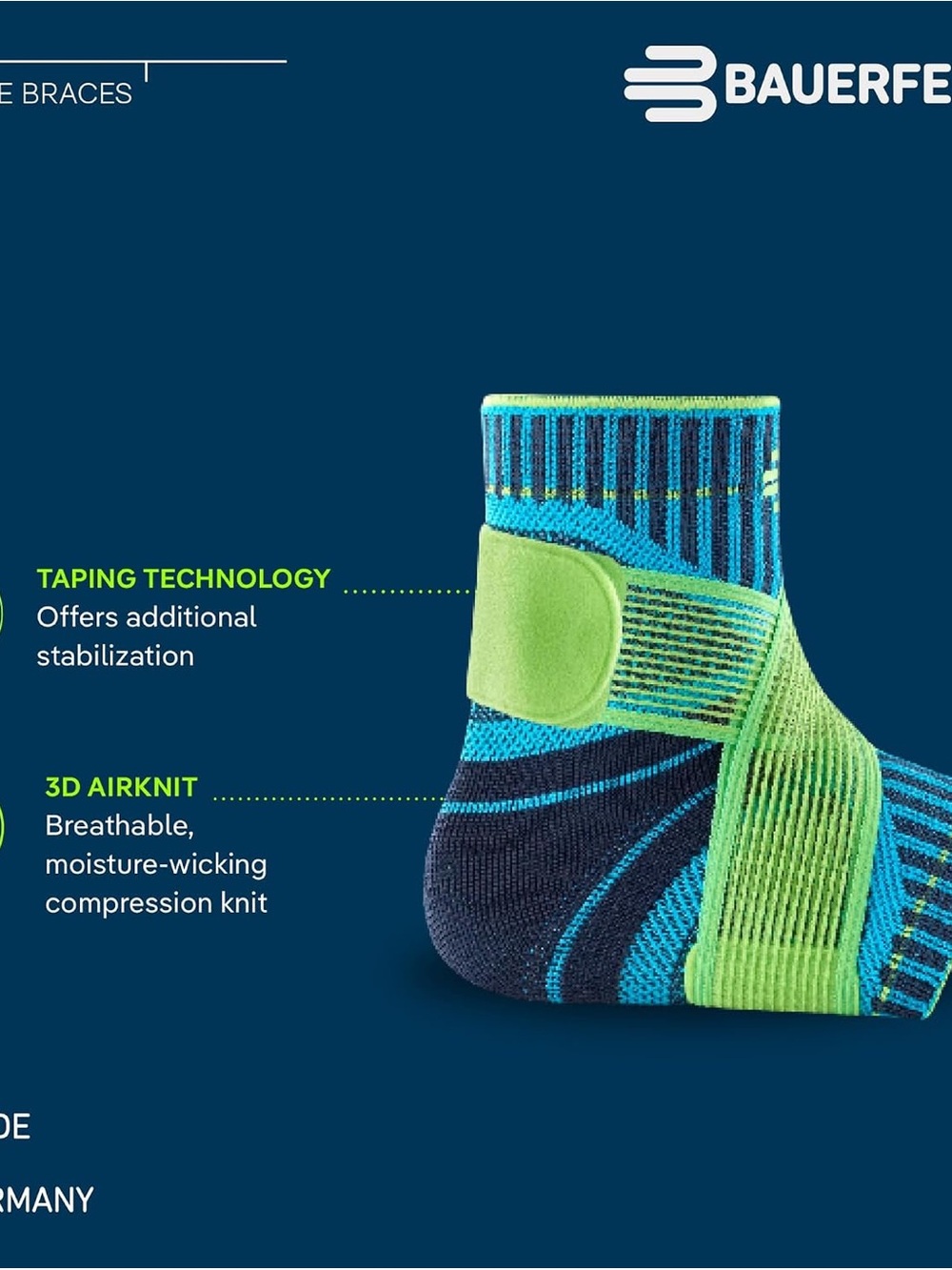Bauerfeind Sports Left Ankle Support Brace Navy L XL - Picture 2 of 5